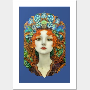 Portrait of Beautiful Woman in Vintage Tiffany Stained Glass Style Posters and Art